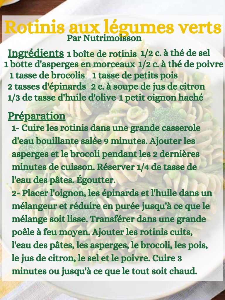 Recette: Rotinis aux légumes verts